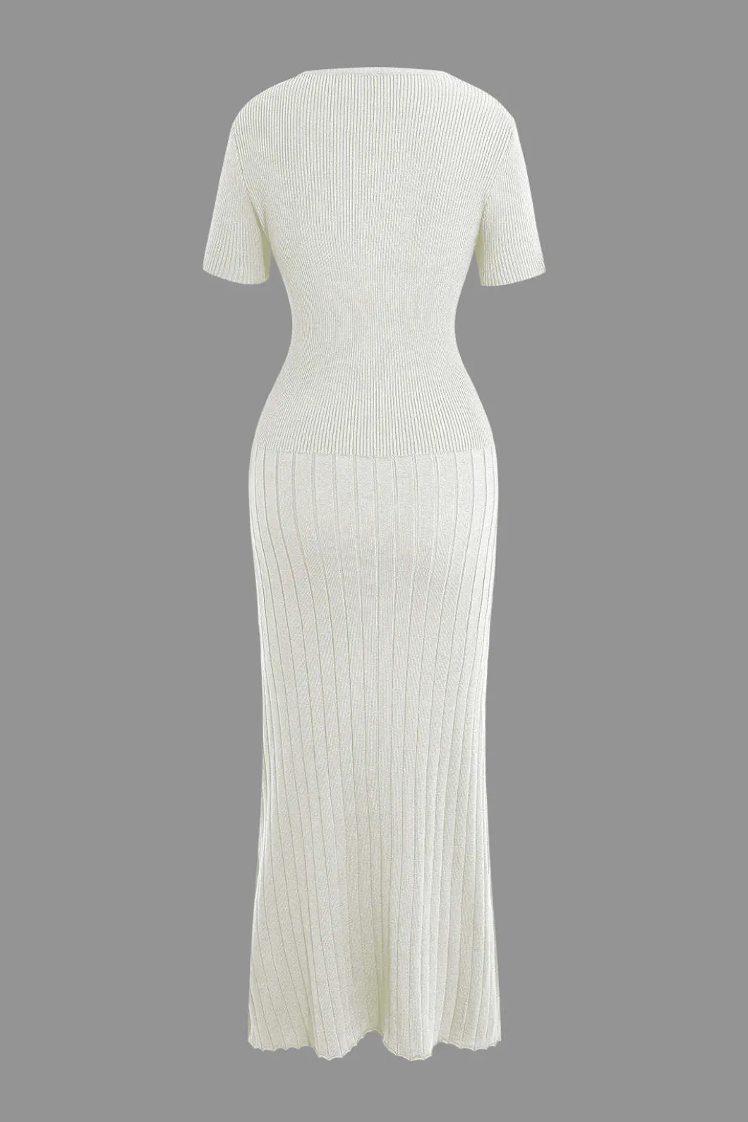 Ribbed Knit V-neck Midi Dress>MICAS New