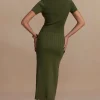 Ribbed Knit V-neck Midi Dress>MICAS New