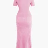Ribbed Knit V-neck Midi Dress>MICAS New