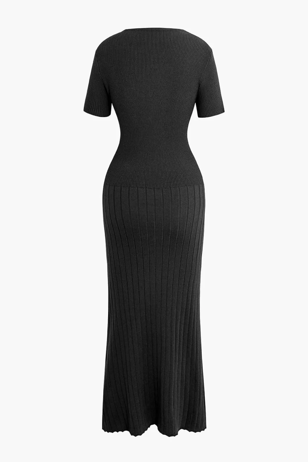 Ribbed Knit V-neck Midi Dress>MICAS New