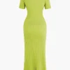 Ribbed Knit V-neck Midi Dress>MICAS New