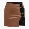 Ring Detail Faux Leather Cutout Mini Skirt>MICAS New