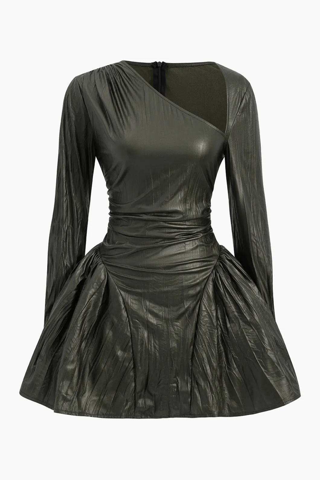 Ruched Asymmetrical Long Sleeve Mini Dress>MICAS Clearance