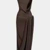 Ruched Asymmetrical Maxi Dress>MICAS Fashion
