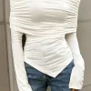 Ruched Asymmetrical Off Shoulder Long-Sleeve Top>MICAS Fashion