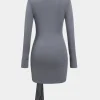 Ruched Button Long Sleeve Mini Dress>MICAS Best