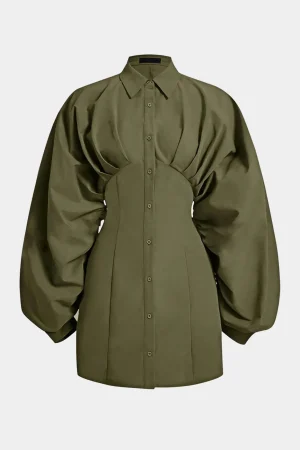 Ruched Button Long-Sleeve Shirt>MICAS Fashion
