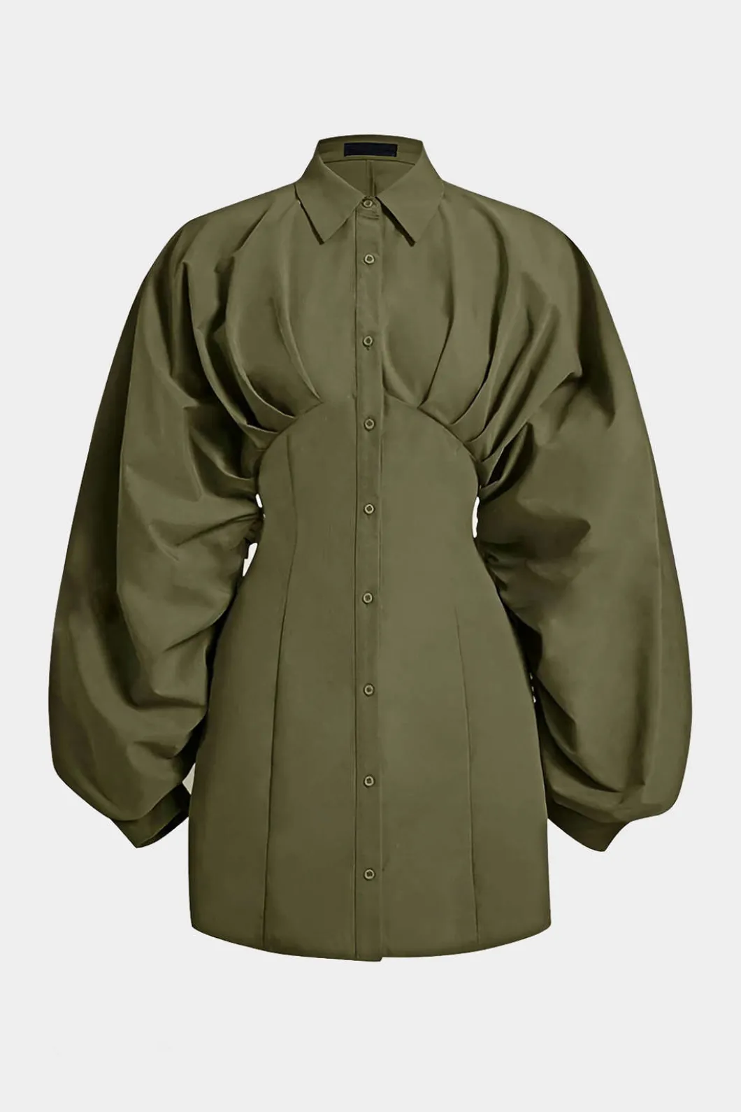 Ruched Button Long-Sleeve Shirt>MICAS Fashion