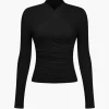 Ruched Crossover Long Sleeve Top>MICAS Clearance