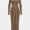 Ruched Detail Long Sleeve Maxi Dress>MICAS Hot