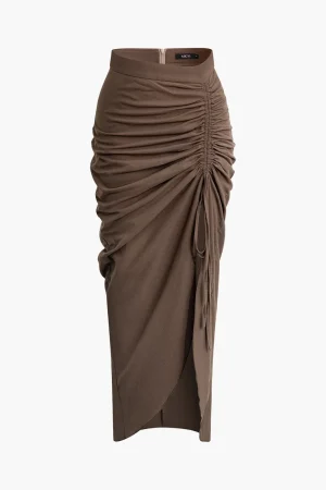 Ruched Drawstring Split Skirt>MICAS Online