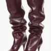 Ruched Faux Leather Pointed Toe Knee High Boots>MICAS Online