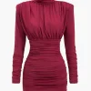 Ruched Long Sleeve Turtleneck Mini Dress>MICAS Outlet