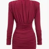 Ruched Long Sleeve Turtleneck Mini Dress>MICAS Outlet