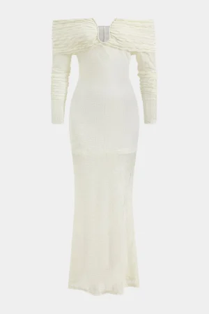 Ruched Off Shoulder Long Sleeve Maxi Dress>MICAS Best