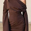 Ruched One Shoulder Long Sleeve Mini Dress>MICAS Fashion