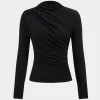 Ruched Pleated Design Long Sleeve T-Shirt>MICAS Sale