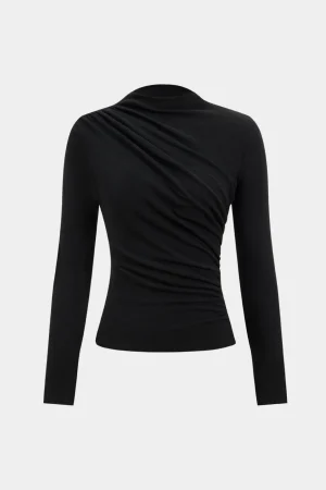 Ruched Pleated Design Long Sleeve T-Shirt>MICAS Sale