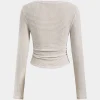 Ruched Round Neck Long Sleeve T-Shirt>MICAS Sale