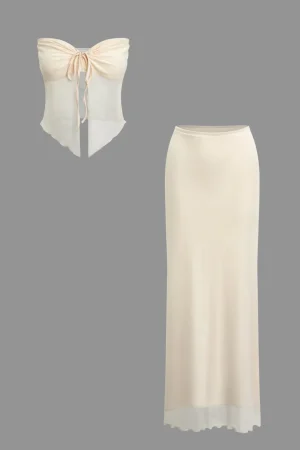 Ruched Sleeveless Double-Layered Mesh Split Strapless Top And Maxi Skirt Set>MICAS Sale