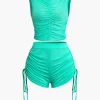 Ruched Sleeveless Top and Drawstring Shorts Set>MICAS Sale