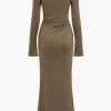 Ruched V-Neck Long Sleeve Maxi Dress>MICAS Discount