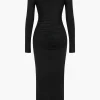 Ruched V-Neck Long Sleeve Maxi Dress>MICAS Best