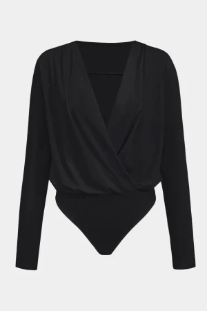 Ruched V-Neck Long Sleeve Bodysuit>MICAS Hot