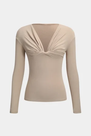 Ruched V-Neck Long-Sleeve Top>MICAS Discount