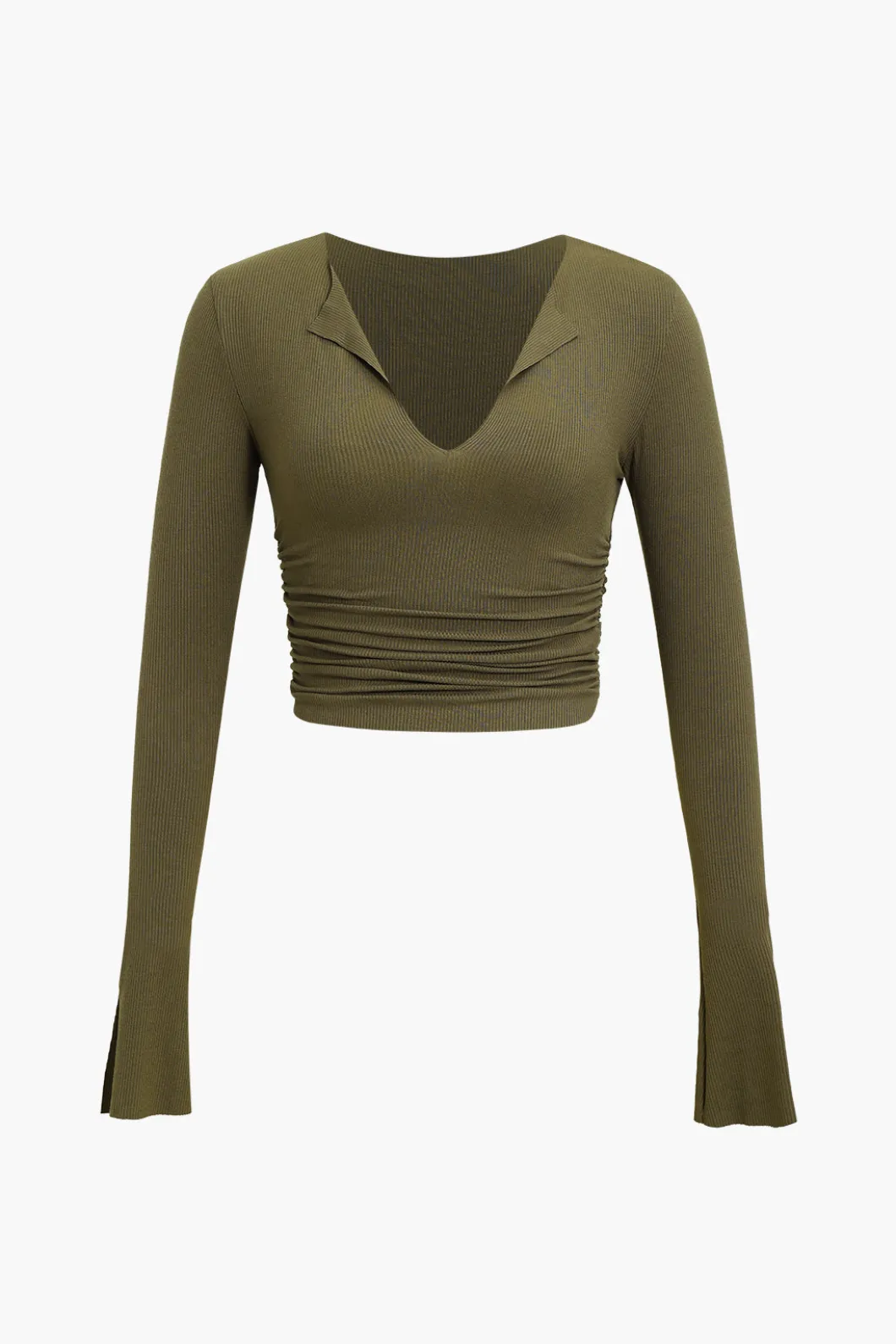 Ruched V-neck Slit Sleeve Top>MICAS Discount