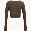 Ruched V-neck Slit Sleeve Top>MICAS Discount