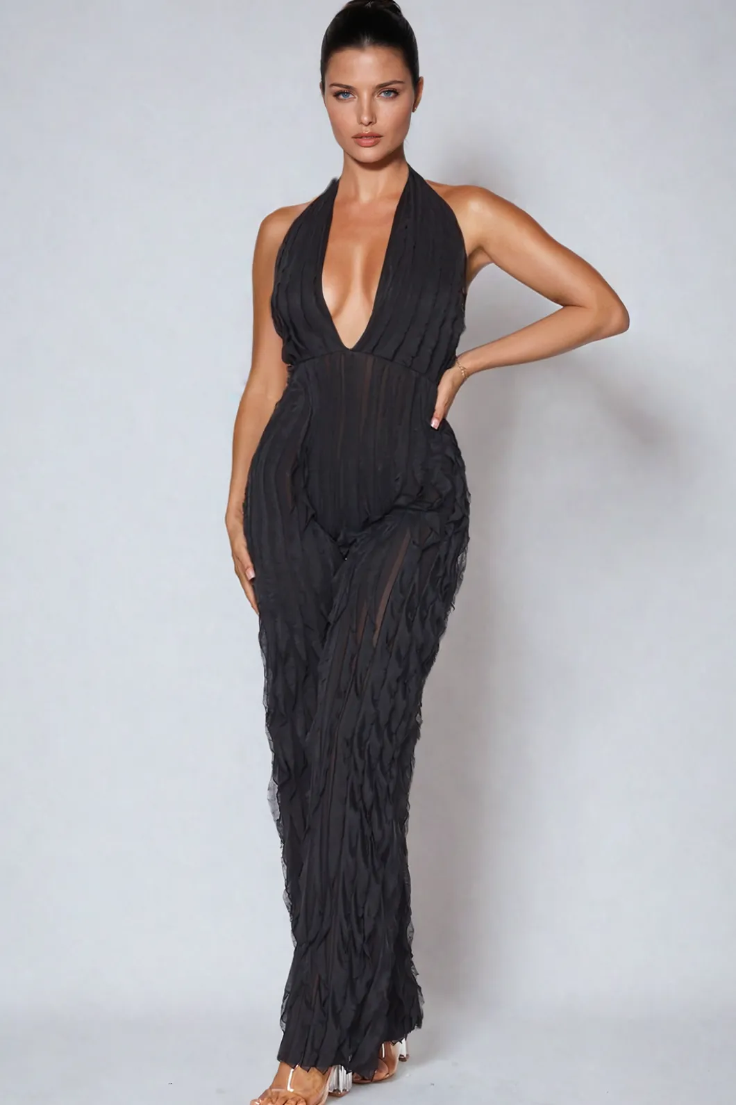 Ruffle Knot Halter Backless Jumpsuit>MICAS Clearance