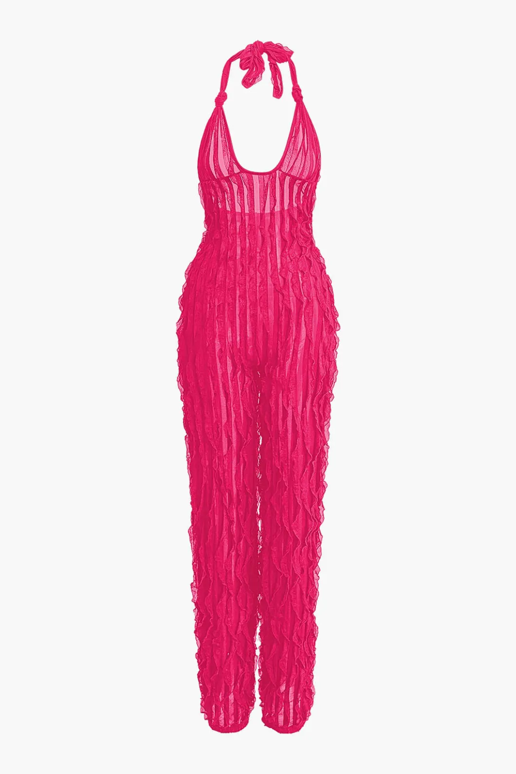 Ruffle Knot Halter Backless Jumpsuit>MICAS Clearance