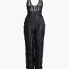 Ruffle Knot Halter Backless Jumpsuit>MICAS Clearance