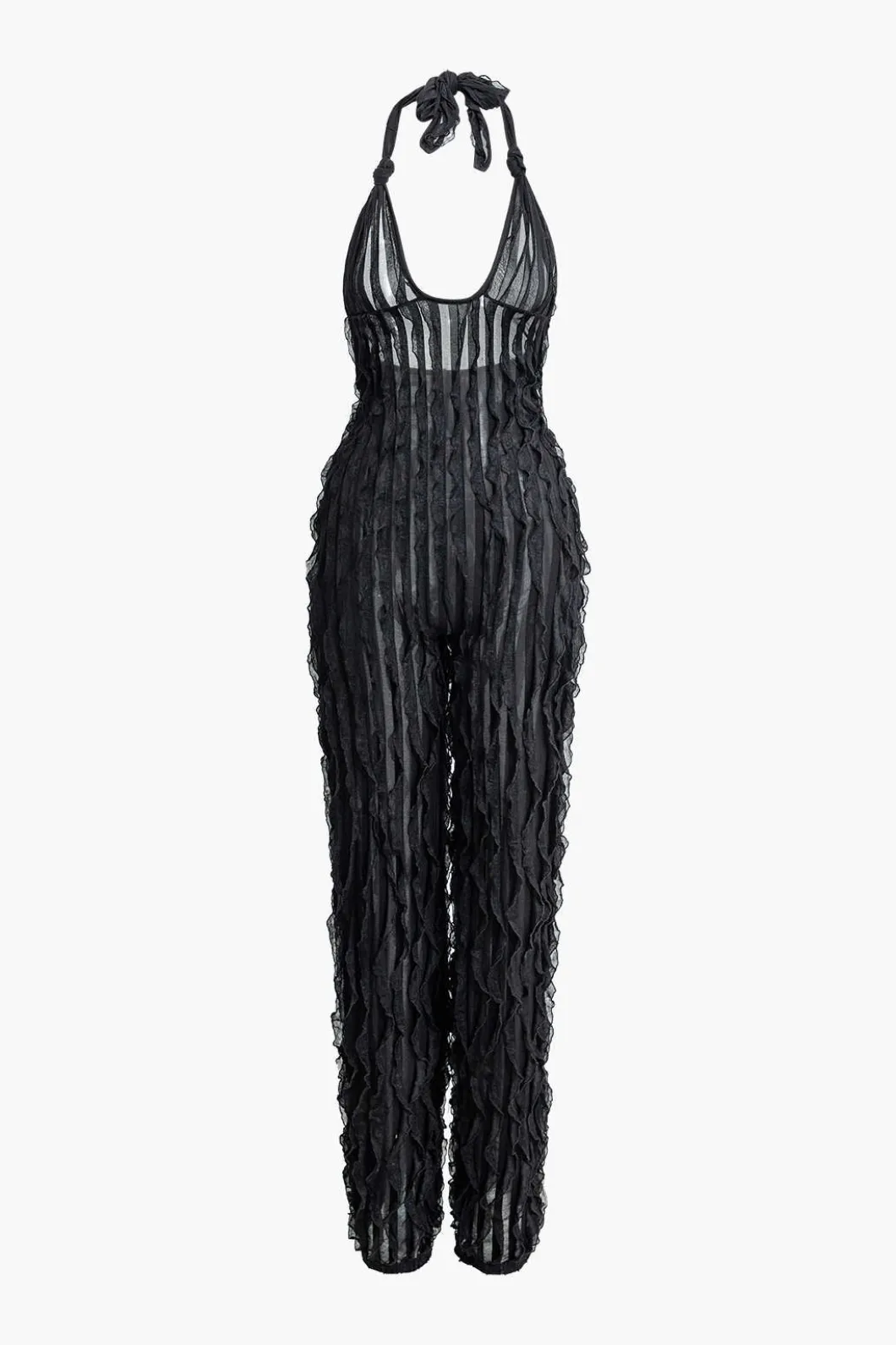 Ruffle Knot Halter Backless Jumpsuit>MICAS Clearance