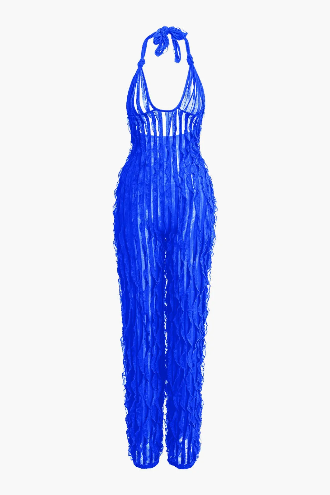 Ruffle Knot Halter Backless Jumpsuit>MICAS Clearance