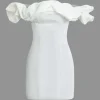Ruffle Neckline Off The Shoulder Mini Dress>MICAS New