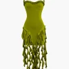Ruffle Tassel Halter Bustier Mini Dress>MICAS Best
