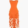 Ruffle Tassel Halter Bustier Mini Dress>MICAS Best