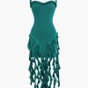 Ruffle Tassel Halter Bustier Mini Dress>MICAS Best