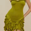 Ruffle Tassel Halter Bustier Mini Dress>MICAS Best