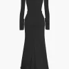 Ruffle Trim Ruched Cut Out Maxi Dress>MICAS New