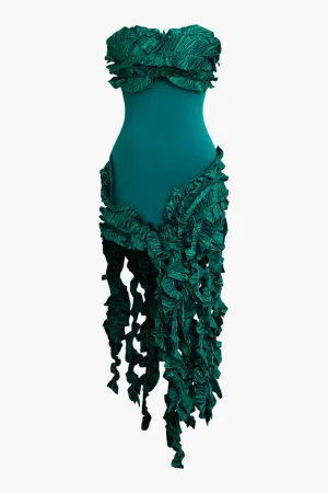 Ruffled Fringe Strapless Midi Dress>MICAS Sale