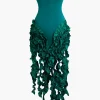 Ruffled Fringe Strapless Midi Dress>MICAS Sale