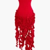 Ruffled Fringe Strapless Midi Dress>MICAS Sale