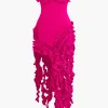 Ruffled Fringe Strapless Midi Dress>MICAS Sale