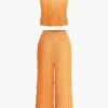 Ruffled Textured Halter Crop Top And Wide-Leg Pants Set>MICAS Hot