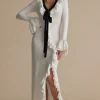 Ruffled V-Neck Long Sleeve Maxi Dress>MICAS Best