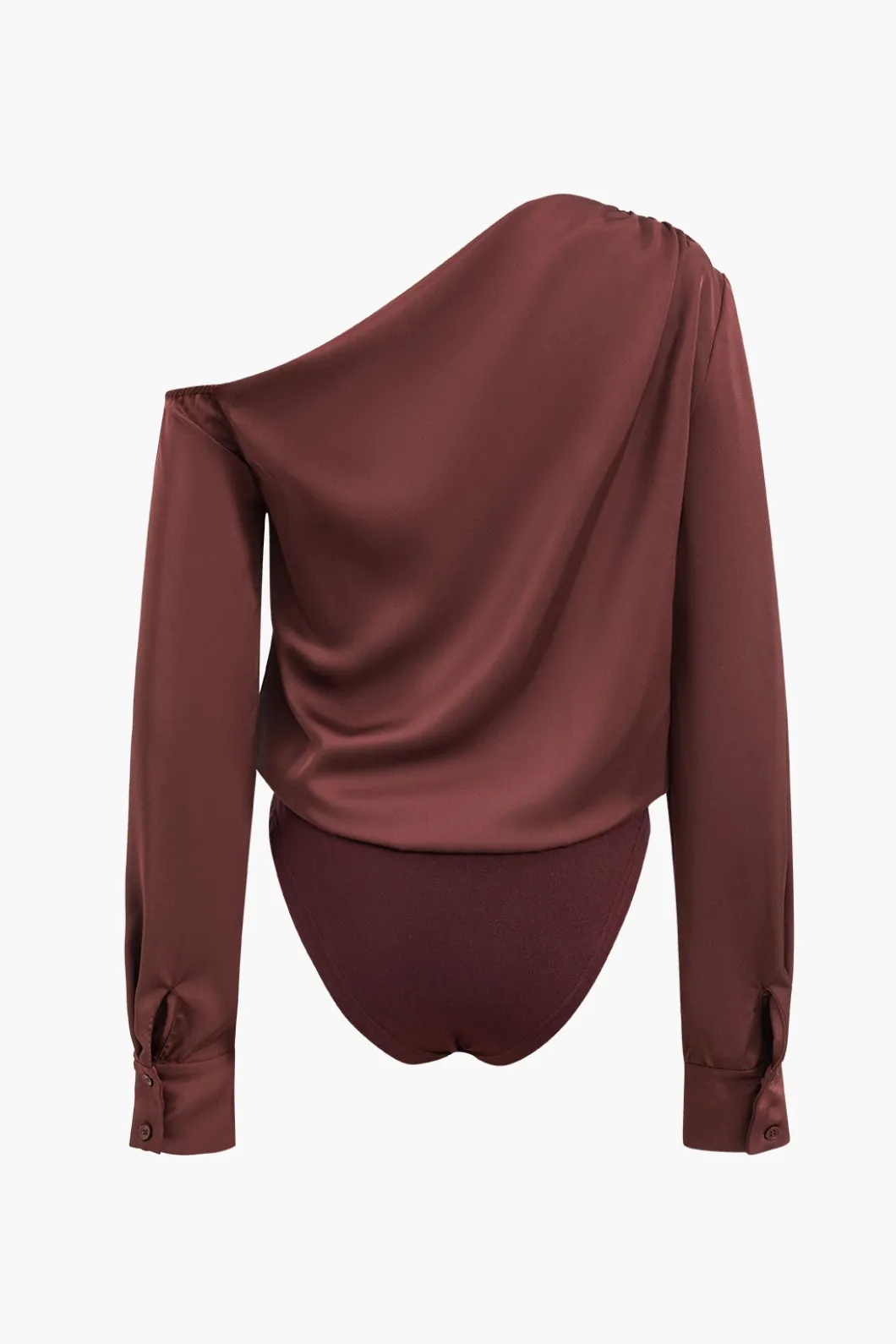 Satin Asymmetrical Long Sleeve Ruched Bodysuit>MICAS Outlet