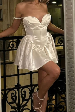 Satin Corset Slip Pearl Bustier Mini Dress>MICAS Sale